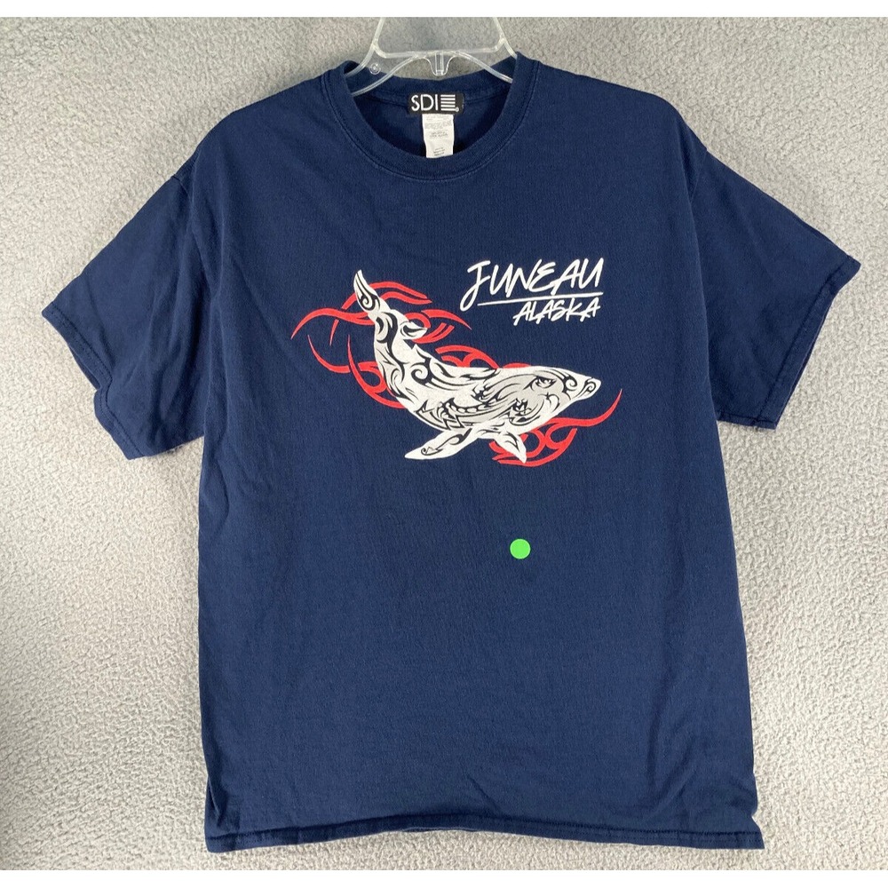 Juneau Alaska T-Shirt Adult Large Blue Short Sleeve Whale Watch 100% Cotton